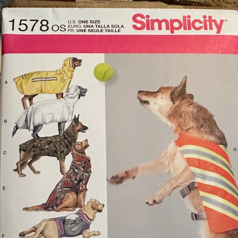 Simplicity Dog Coat Pattern - Red, Yellow, Gray